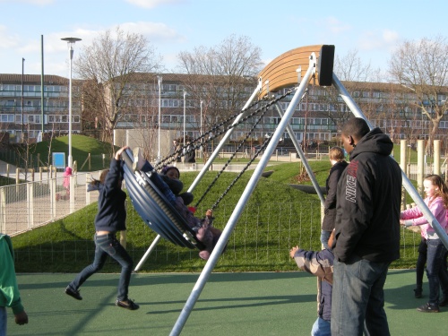 Chumleigh Gardens Under 5's Playground, London - Multiple Child Swing Encouraging Interaction