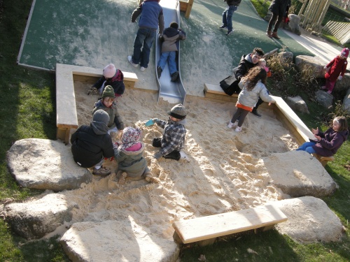 Chumleigh Gardens Under 5's Playground, London - Sand Pit with Informal Seating